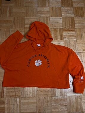 Nike Clemson University cropped hoodie with white paw print logo
